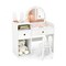 Kids Vanity Table Set with Colorful LED Mirror & Bunny Chair Wooden Makeup Desk with Storage Drawers